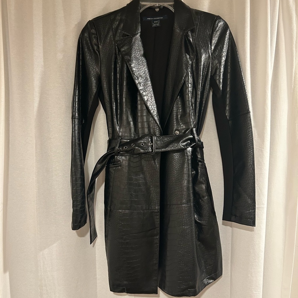 French Connection Black Textured Trench Coat
